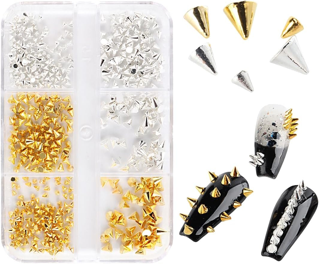 Mini Metall Nieten Punk Nail Charms Gold Silver Strasssteine ​​​​Nägel Charm Kegel Spikes Nagelschmuck Glitzersteine ​​​​Nail Art Studs Nagel Steine ​​​​Legierung Nagelanhänger Strass Nageldesign Zubehör