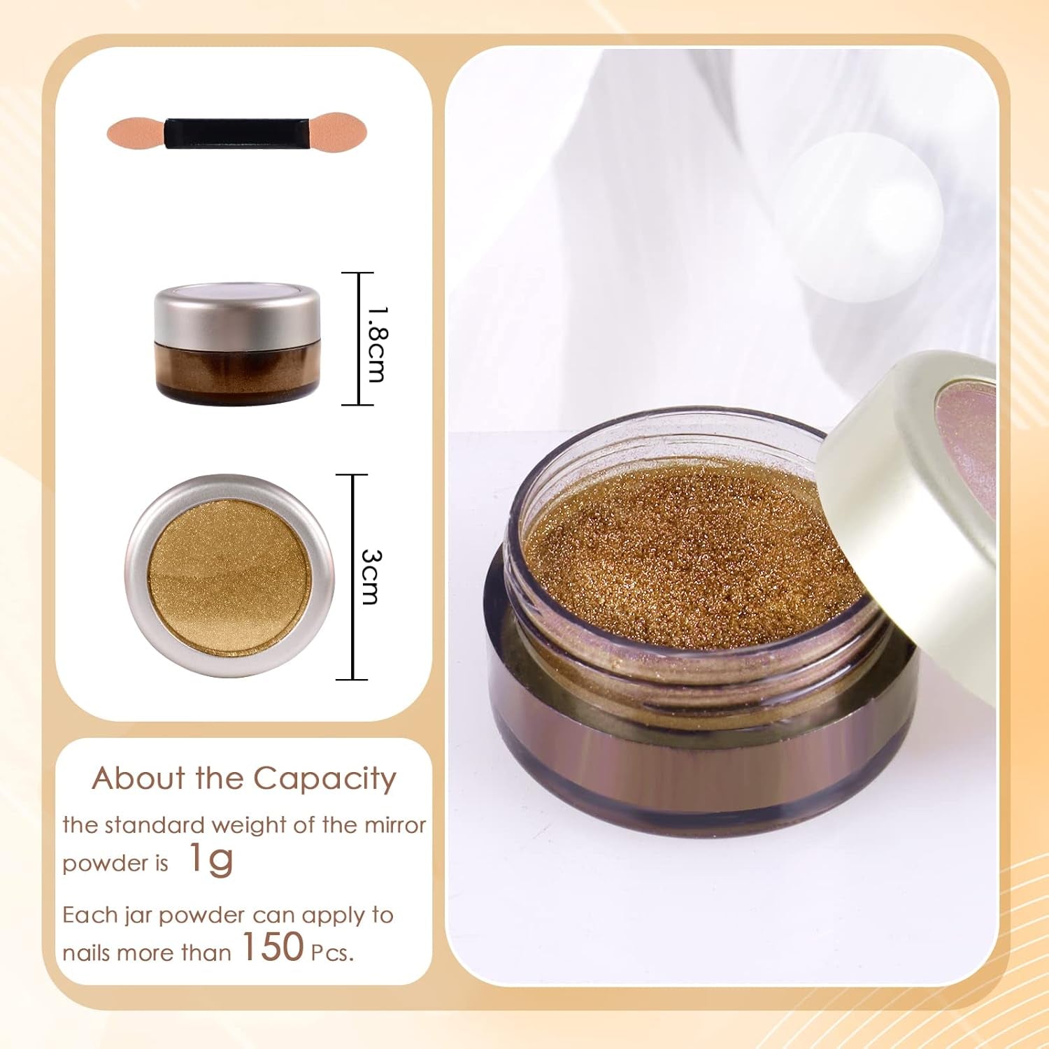 Chrome Nagel Pulver Spiegel Effekt Metallic Staub Holographische Glitter Glasierte Maniküre Dekoration Reflektierendes Pigment For DIY Gel Polish Nail Art, Harz Handwork, Geschenke for Gold