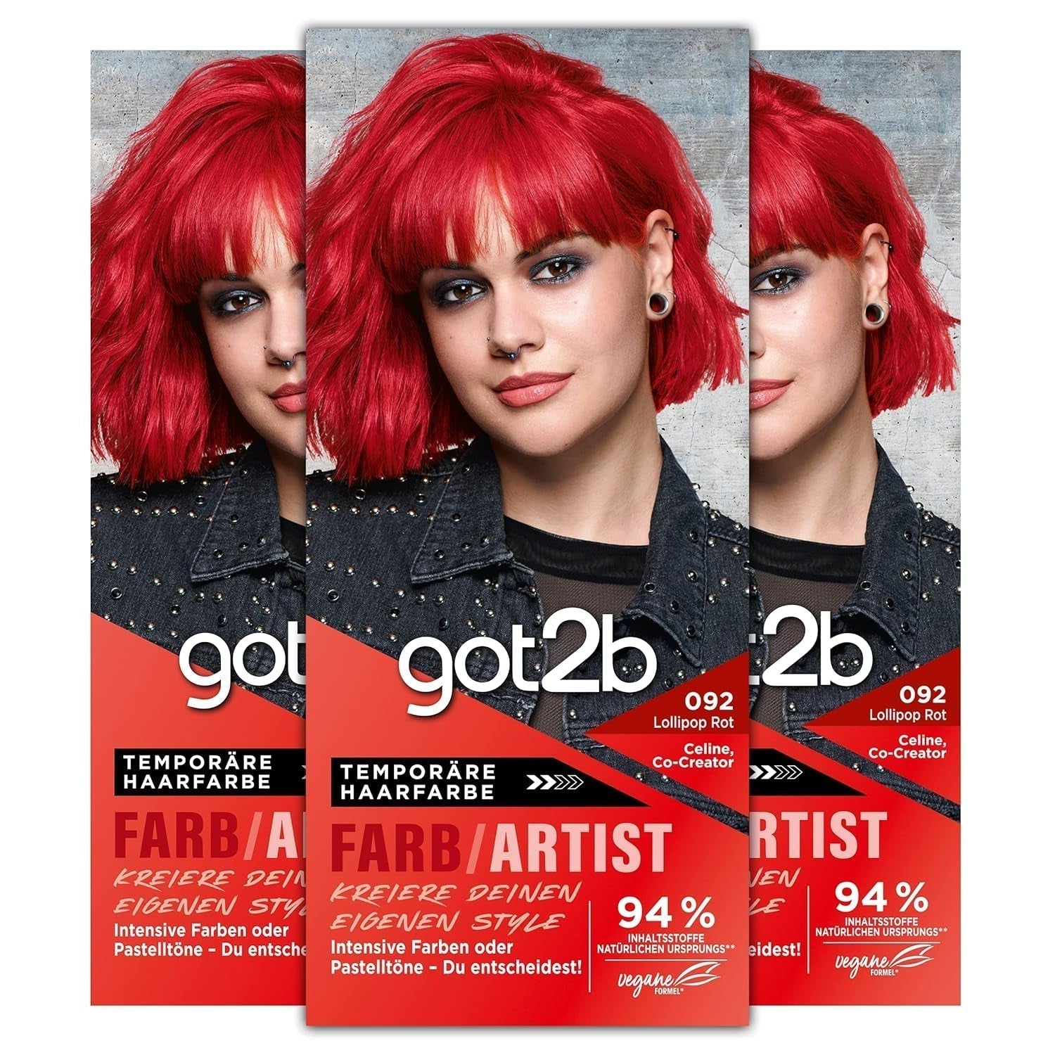 got2b Colour/Artist 097 Mermaid Green Niveau 2 (3x 80ml), teinture capillaire temporaire fait briller les cheveux dans des couleurs intenses ou des tons pastel, la teinture capillaire dure 12-15 lavages, formule végétalienne Naty Shop Hair Dye 092 Red Lollipop