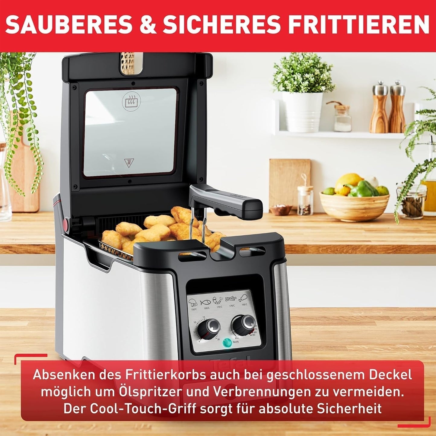 Friteuse Tefal FR600D Clear Duo, friture avec moins de fumée et d'odeurs, capacité 1,2 kg, thermostat, minuterie, grande fenêtre de visualisation sans buée Électroménagers Naty Shop