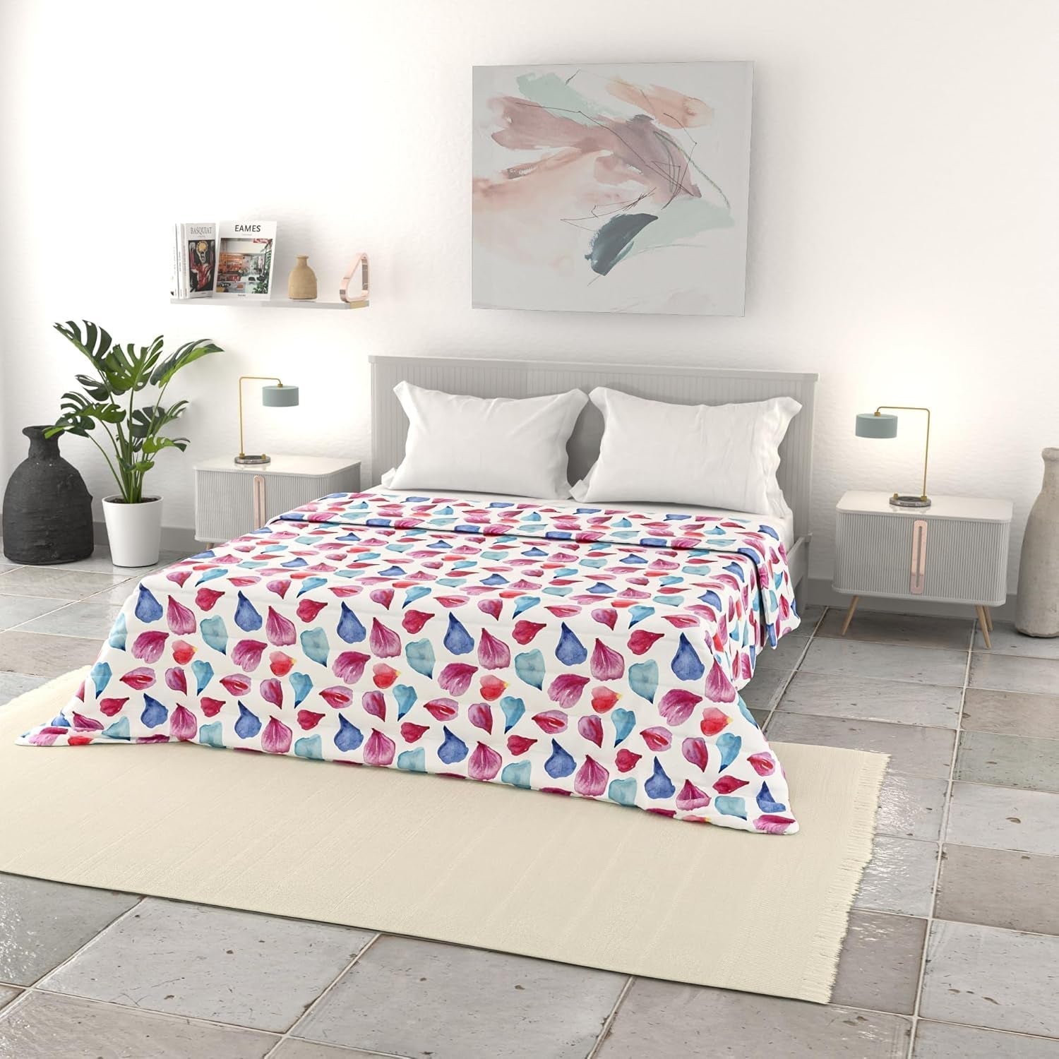 Linge de lit italien couette d'été basique, microfibre imprimée, 250X240Cm, cercle courtepointes et couettes Naty Shop Petali 250X240Cm