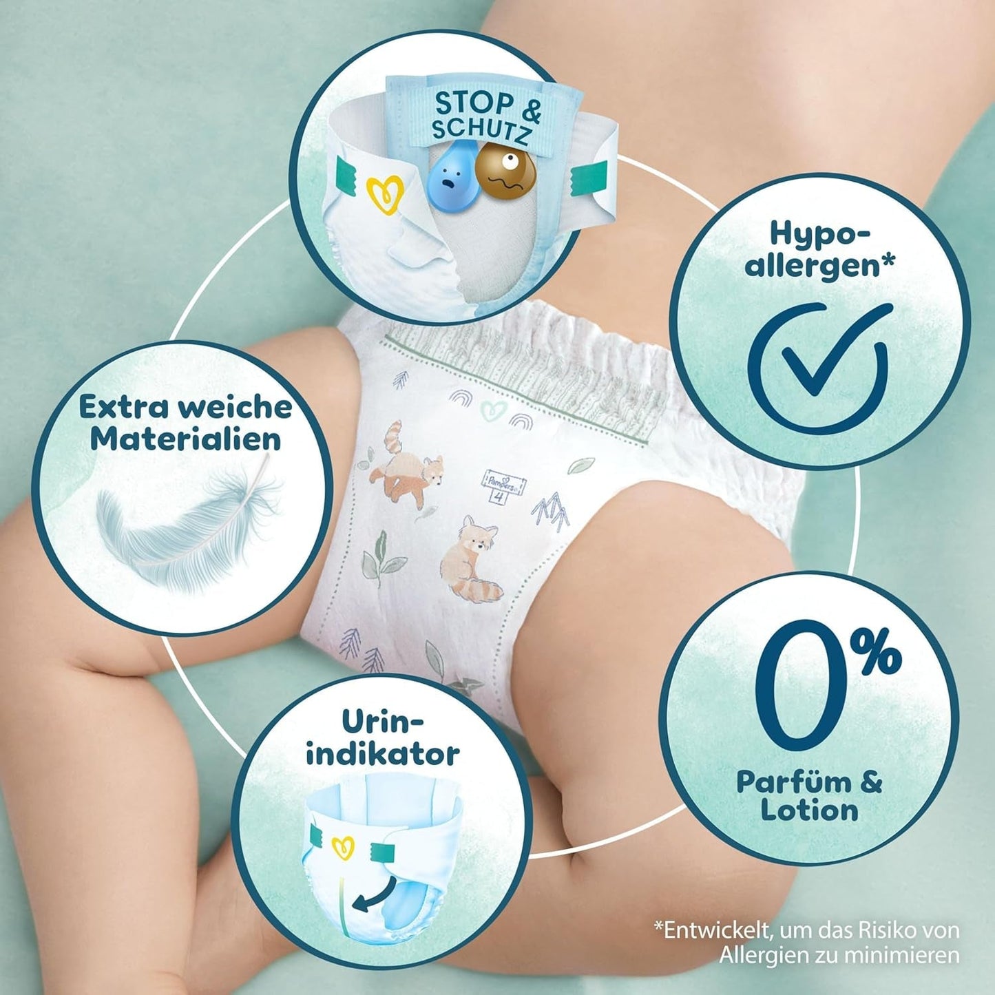Couches Pampers Harmony taille 4, 174 couches, 9 kg-14 kg, protection douce de la peau avec protection 100 % Pampers