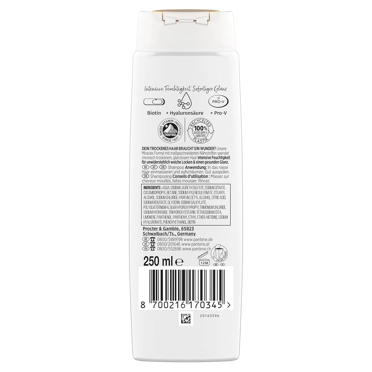 Pantene Pro-V Hydra Glow Shampooing hydratant à la biotine pour cheveux secs et abîmés Pantene Douche et bain