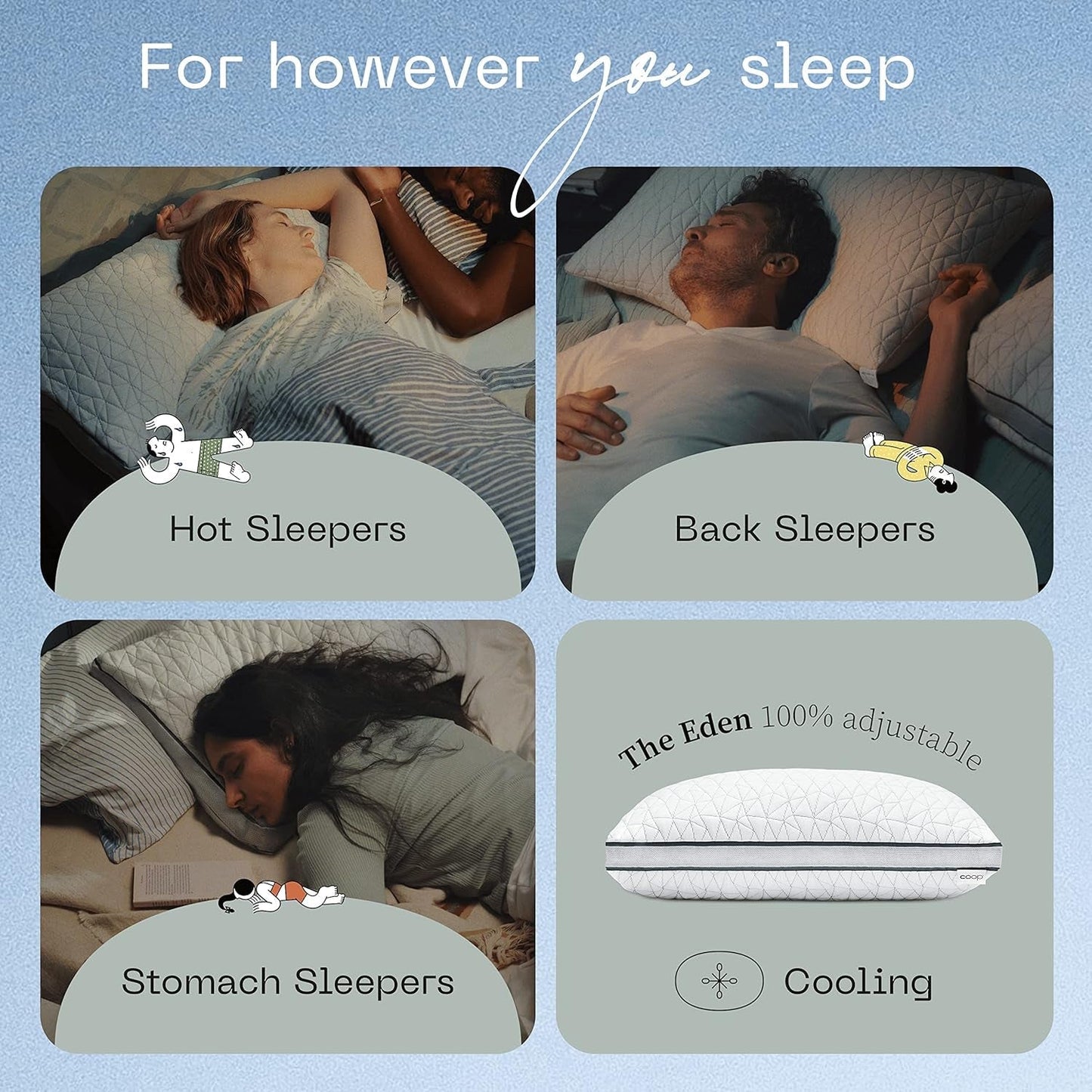Coop Home Goods Eden Cool Oreiller réglable King Size Mousse à mémoire de forme infusée de gel Tissu Lulltra doux et respirant Idéal pour tous les dormeurs Respectueux de l'environnement Naty Shop Oreillers standard