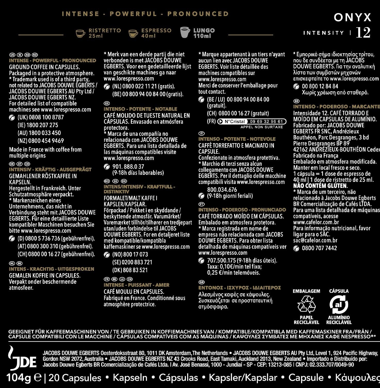 L'OR Espresso Capsules de café Onyx | Intensité 12 | 200 capsules Nespresso compatibles (R)* - Exclusivité Amazon
