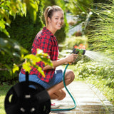 Enrouleur de tuyau Relaxdays, pour tuyau 30 m 1/2", acier, plastique, support de tuyau, HL : 38 x 42 x 31 cm, noir-gris
