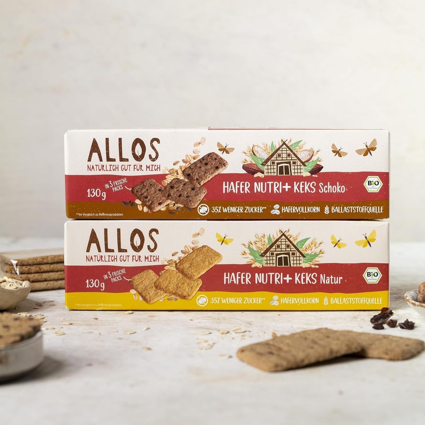 Craquelins à l'avoine biologique Allos Nutri | Craquelins croustillants à l'avoine entière | Sucrer au miel 6 x 130g