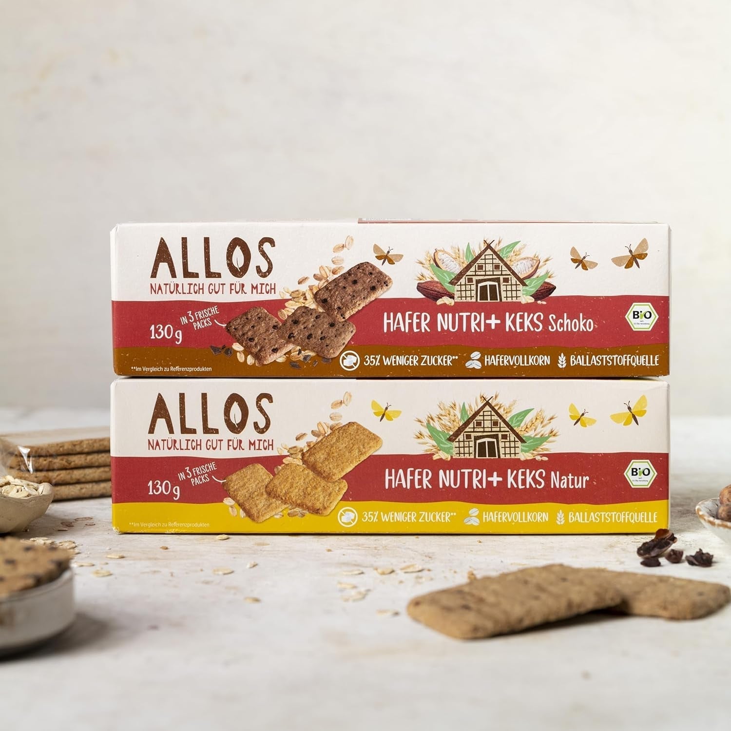 Craquelins à l'avoine biologique Allos Nutri | Craquelins croustillants à l'avoine entière | Sucrer au miel 6 x 130g