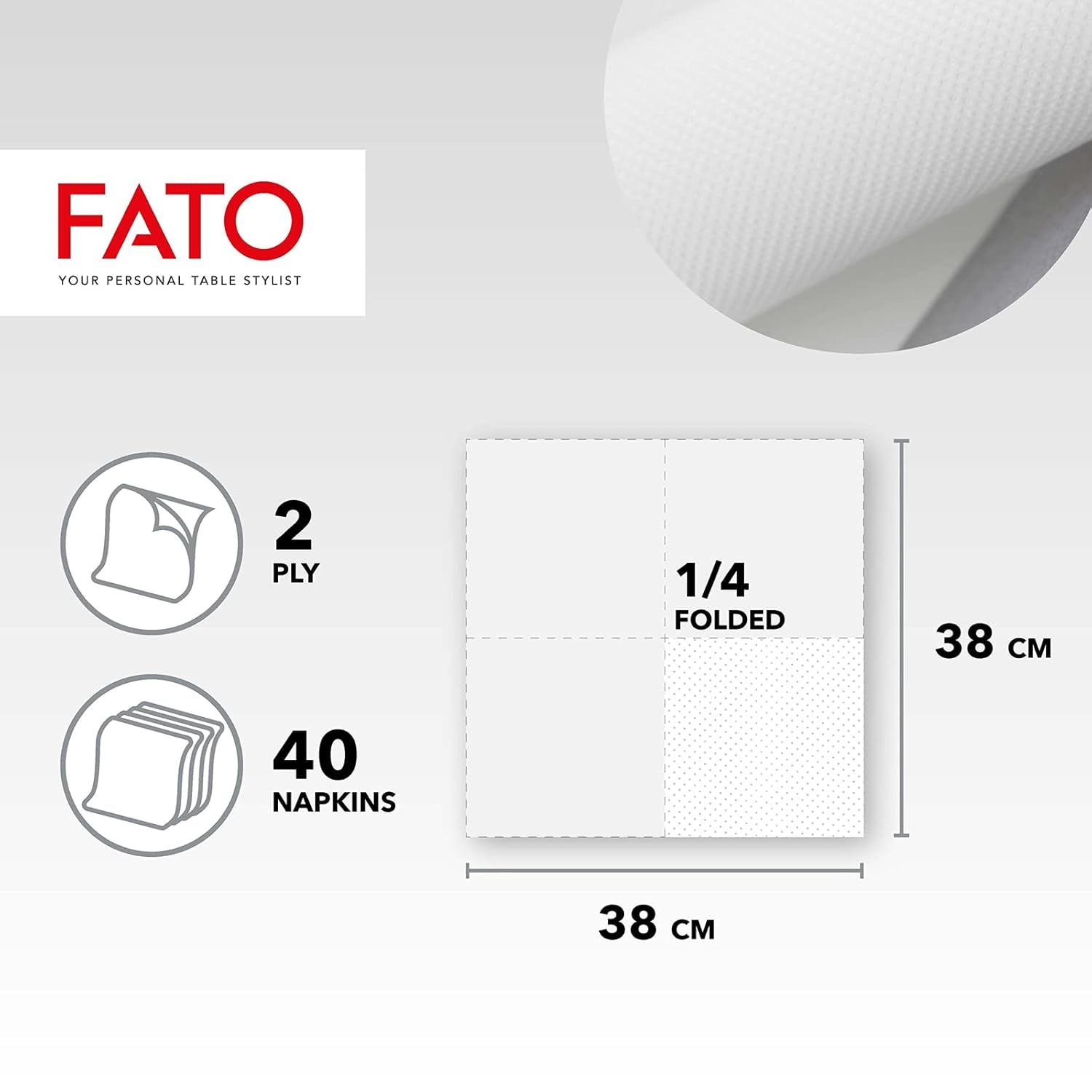 , Serviettes en papier jetables douces et délicates, paquet de 40 serviettes taille 38 x 38 pliées en 4 2 couches de couleur blanche, papier 100 % pure cellulose, certificats FSC (lot de 3)