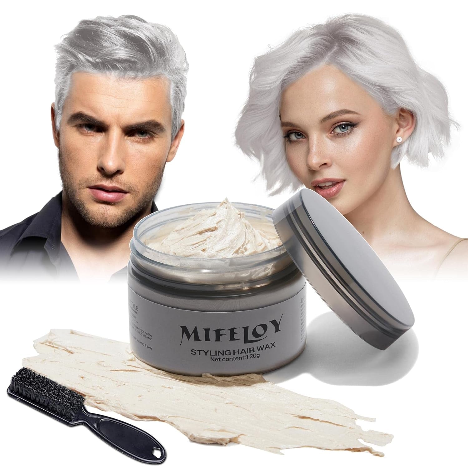 Teinte de cheveux violette 4,23 oz, coloration temporaire avec pinceaux, cire de coiffure pour hommes et femmes, crème capillaire instantanée, pommade de coiffure naturelle, bricolage cosplay Halloween, cire pour cheveux, teinture pour cheveux Naty Shop blanc