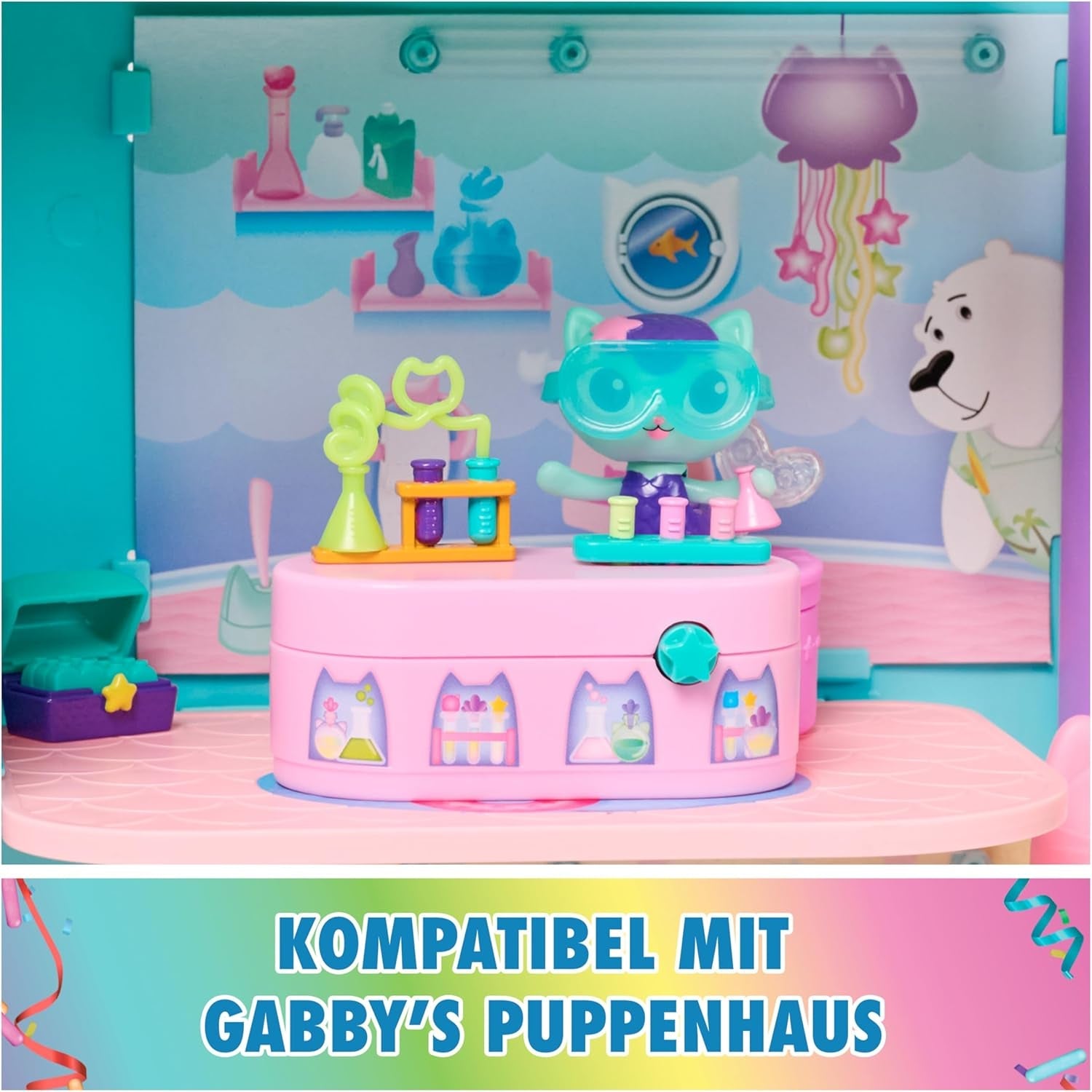 DREAMWORKS GABBY DOLLS HOUSE - Pack de meubles Meerkätzchen Bobble Kitty, figurine de chat avec meubles et accessoires de maison de poupée, à partir de 3 ans