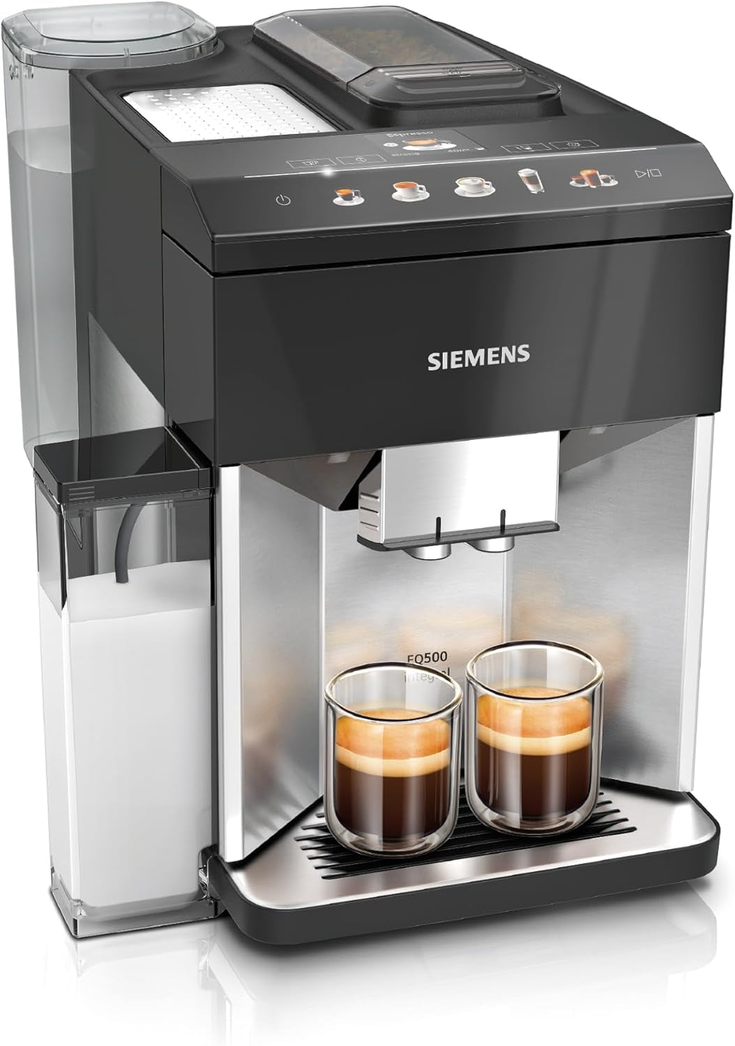Machine à expresso entièrement automatique Siemens EQ500 TQ513D01, nombreuses spécialités de café, mousseur à lait, réservoir de lait intégré, nettoyage automatique à la vapeur, 1500 W, argent clair naturel/noir piano