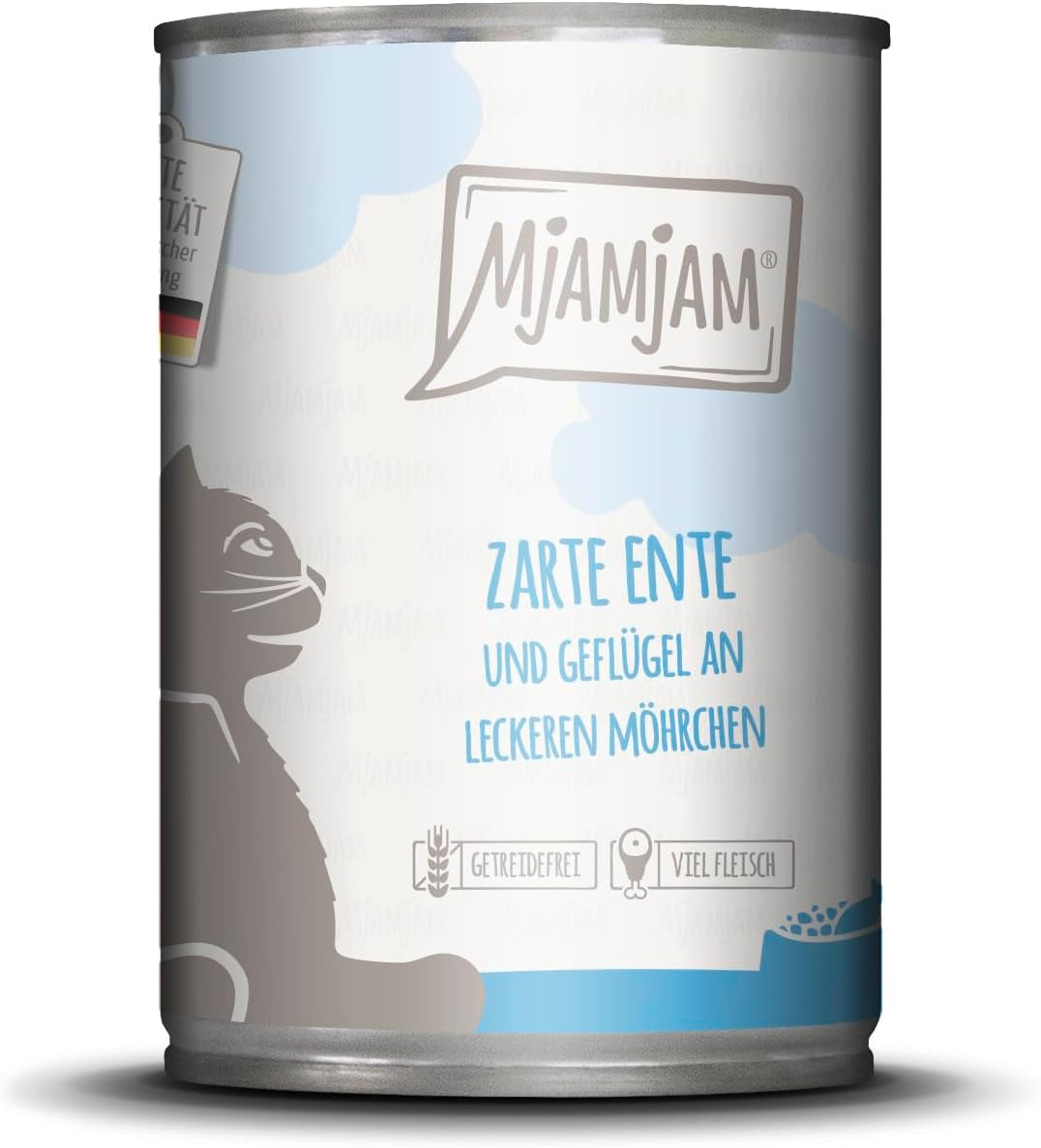 MjAMjAM - Nourriture humide de qualité supérieure pour chats - Canard et volaille tendres avec de délicieuses carottes, 1 paquet (1 x 400 g), sans céréales avec viande supplémentaire