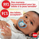 Sucettes NUK Space Night | 6-18 mois | Sucettes avec fentes d'aération extra larges, qui brillent dans le noir | Silicone sans BPA | Renard et coccinelle | Paquet de 2