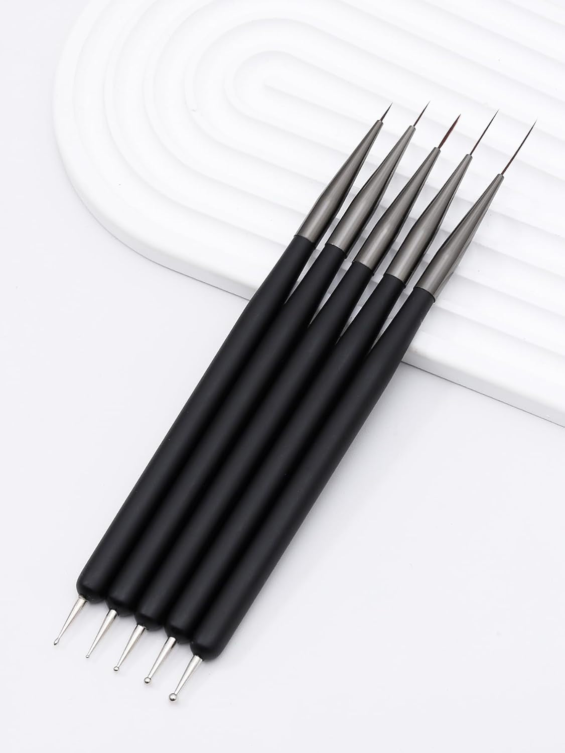 Pinceaux à ongles, 5 pièces, pinceaux à ongles, outils d'atelier punk, ensemble de pinceaux de conception malkunst pour linge de maison, détails de deux, tailles de peinture fines 7/9/11/15/22 mm, noir