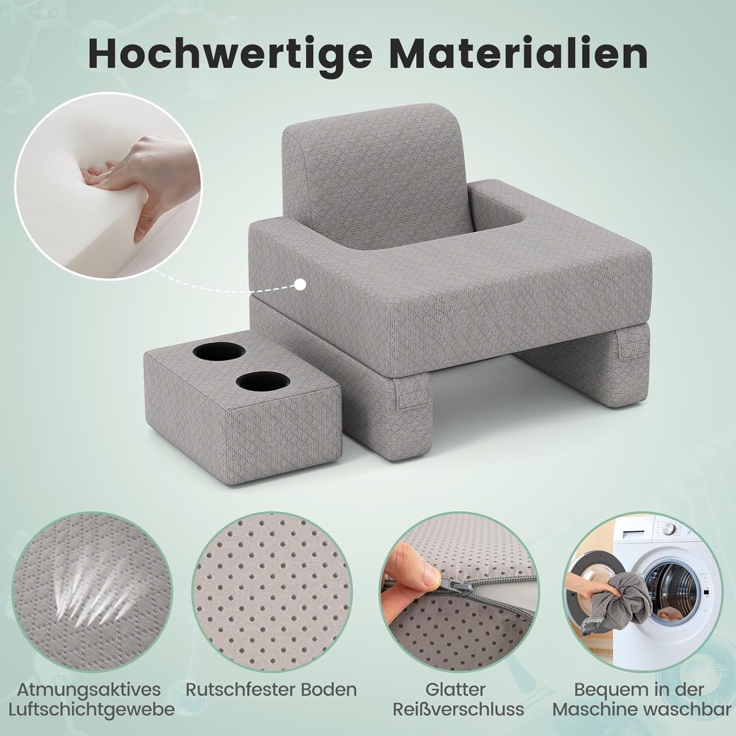 Oreiller de lecture pour lit et canapé, coussin de livre, librement combinable avec porte-boisson et housse lavable, oreiller de bureau réglable pour ordinateur portable pour lire, jouer, travailler, écrire (gris)