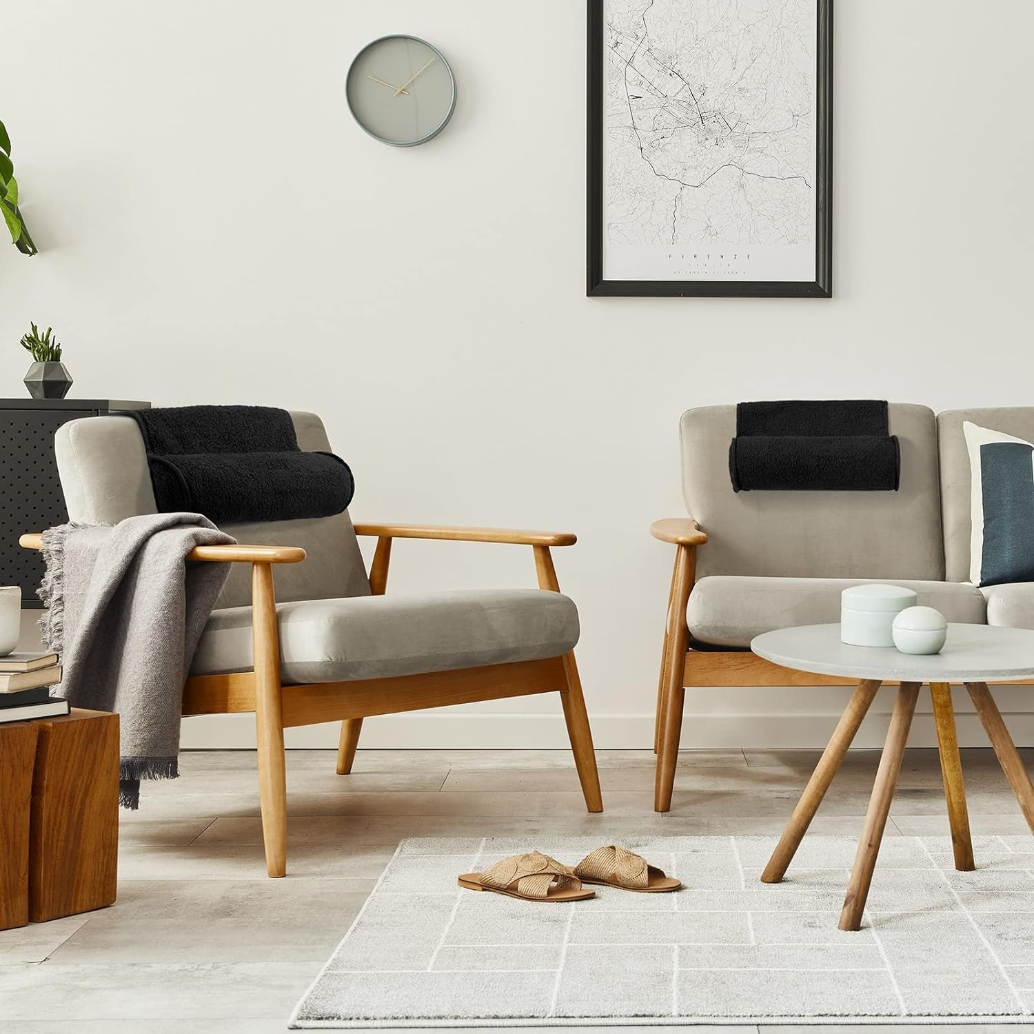 Oreiller de nuque pour chaise longue, oreiller réglable en peluche, rouleau de cou, polaire antidérapante, coussin de soutien de tête pour voyage, maison, chaise longue, canapé, fauteuil (noir)