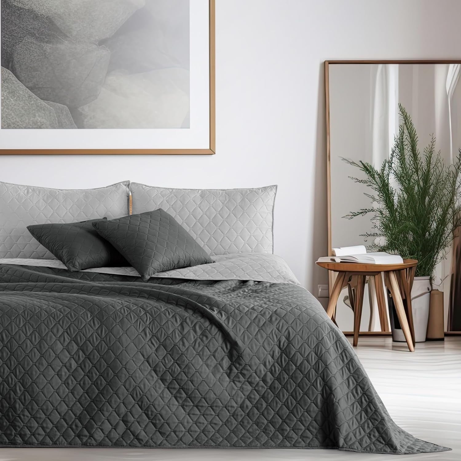Couvre-lit DecoKing 200 X 220 Cm Graphite Anthracite Gris Argenté Couvre-lit double face facile d'entretien Axel Beds and Couvertures Besuche den DecoKing-Store