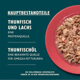 Filets hachés au bouillon de thon et de saumon, préparés avec des ingrédients naturels, Lily's Kitchen, nourriture humide pour chat adulte, boîte de 70g