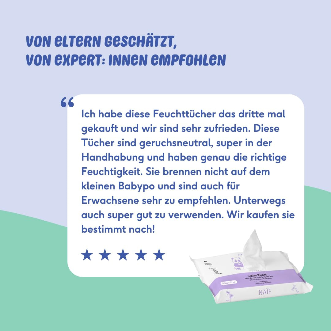 Naïf - Lingettes humides sans plastique - 162 pièces (3 paquets de 54 lingettes chacun) - pour bébés et enfants - fesses, corps, visage - à l'aloe vera et bambou - 0% parfum et alcool