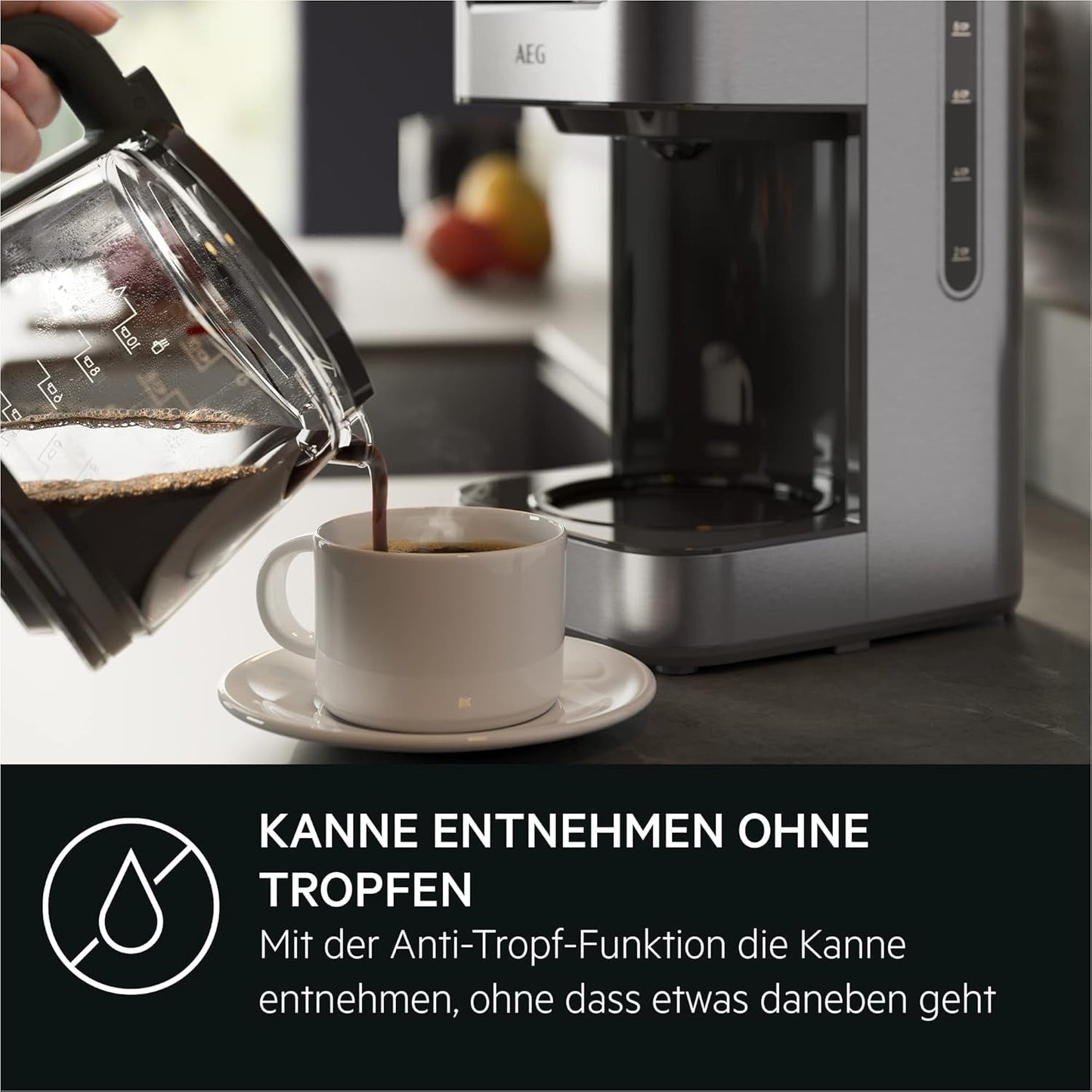 Machine à expresso AEG Deli 5, 1,5 l, minuterie programmable, fonction maintien au chaud, arrêt de sécurité, indicateur de niveau d'eau, dosage optimal, fonction anti-goutte, acier inoxydable, CM5-1-6ST