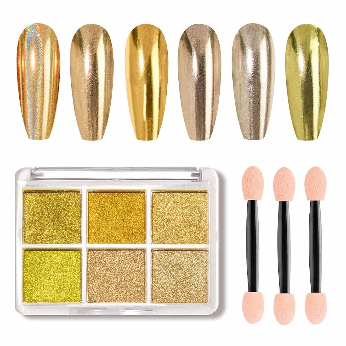GZMAYUEN Chrome Pulver pour ongles 6 couleurs miroir Chrome poudre à ongles Pigment poudre Nail Art