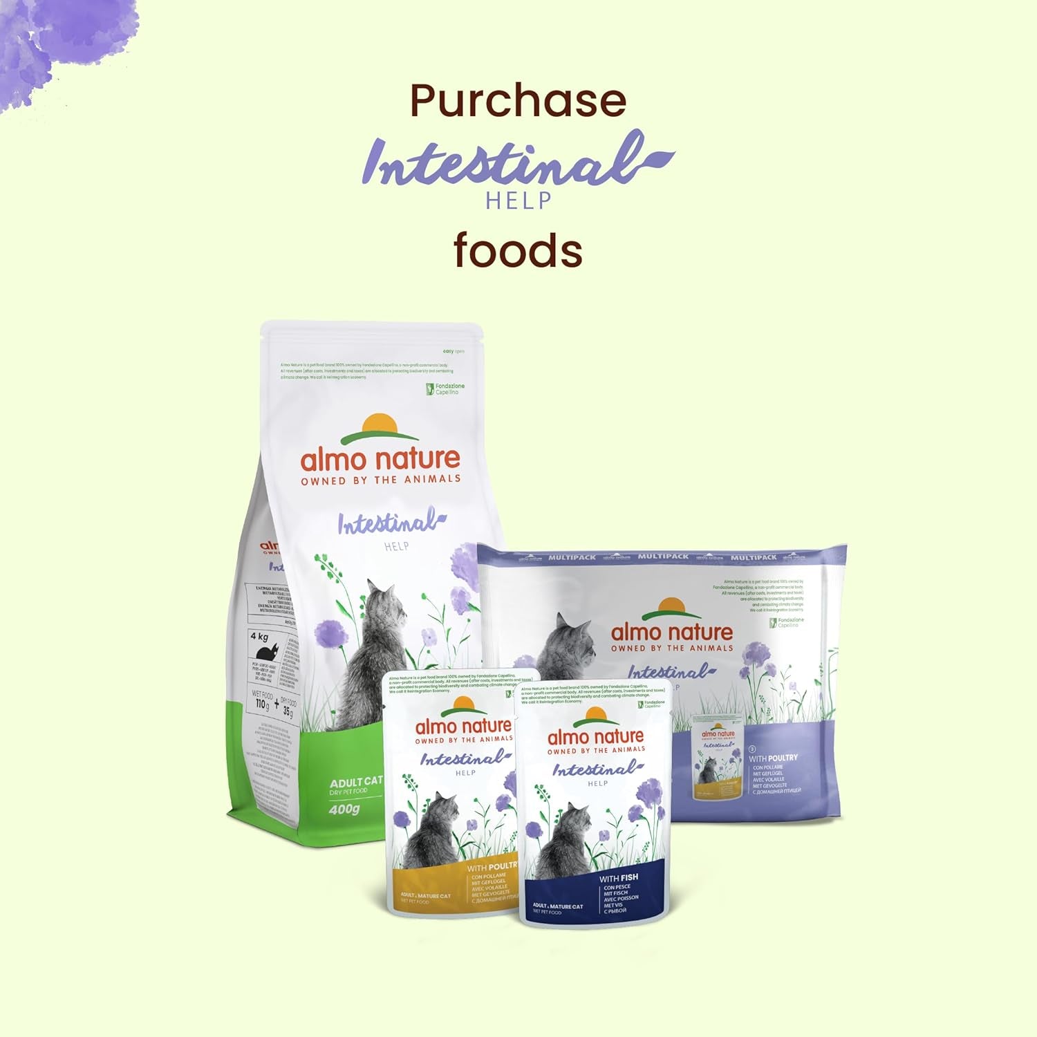 Almo Nature Functional - Intestinal Help - Nourriture humide pour chats adultes et matures aux intestins sensibles - à la volaille - soutient le microbiome - 70 g (paquet de 30)