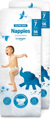 Couches Amazon Ultra Dry, taille 3 (4-9 kg) – Boîte mensuelle, blanche, 172 unités (2 paquets de 86) (anciennement Mama Bear, produit identique)