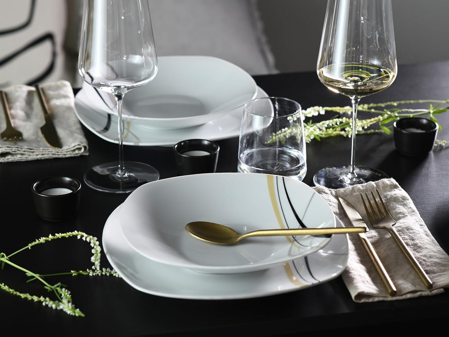 CreaTable 24029 Square City Line Series Service de table en porcelaine pour 6 personnes 12 pièces Passe au lave-vaisselle et au micro-ondes Fabrication de qualité