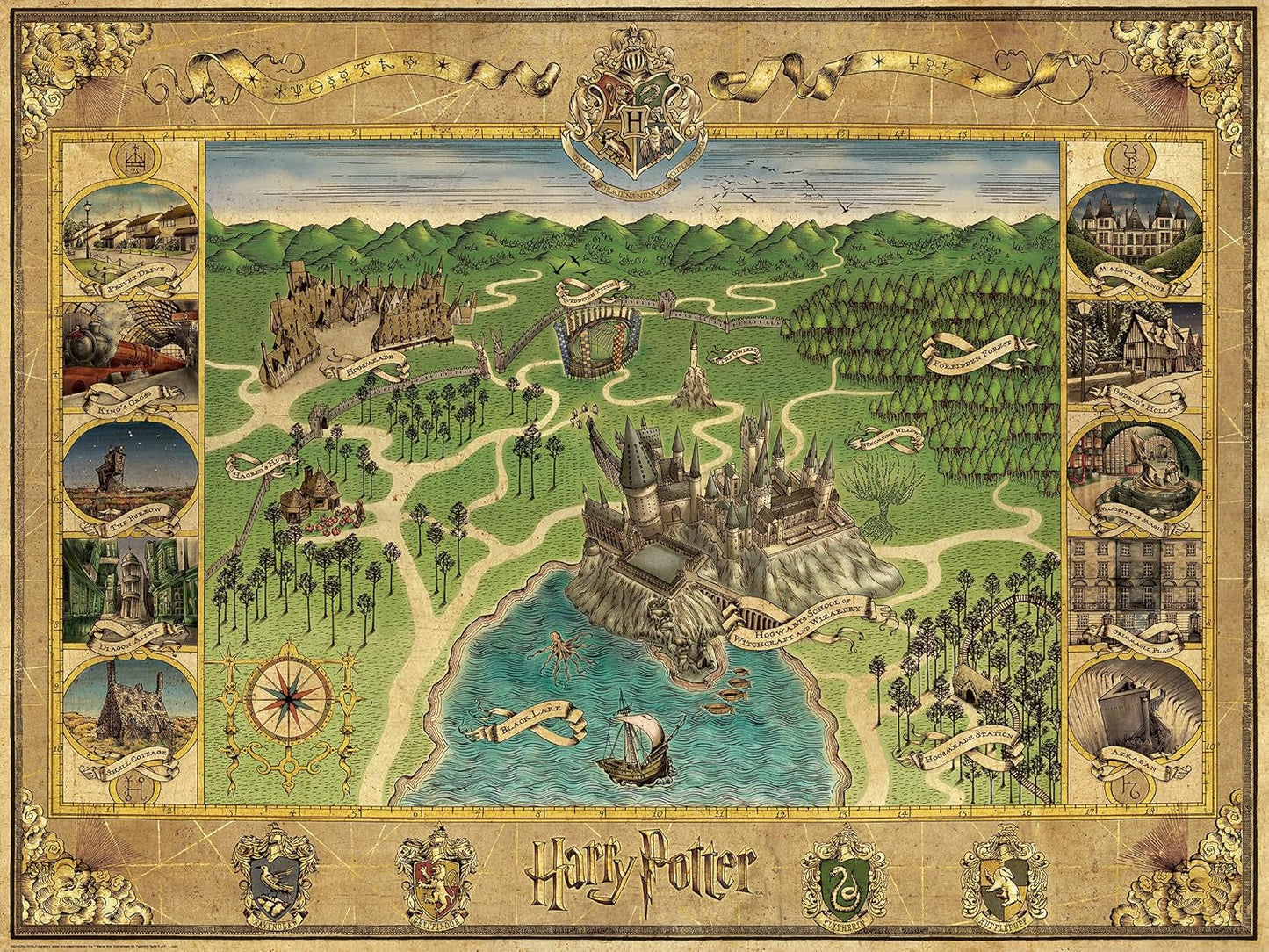 Ravensburger Puzzle 12000720 – Carte de Poudlard – Puzzle 1500 pièces pour adultes et enfants de 14 ans et plus Puzzle de marchandises pour fans de Harry Potter Naty Shop Old Design