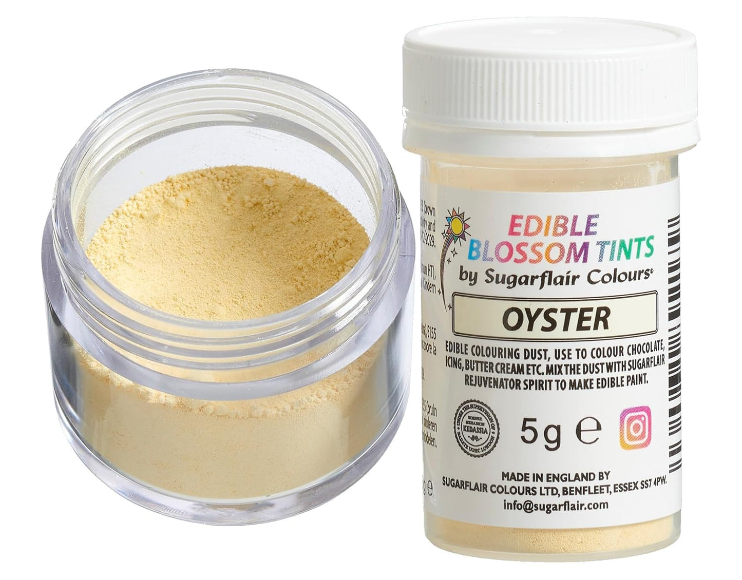 Sugarflair Blossom Tint Dust Oyster Colorant alimentaire en poudre – Colorant alimentaire en poudre pour décoration de gâteaux, pâte à sucre, fondant, glaçage, chocolat, crème au beurre, macarons et plus encore – 5 g