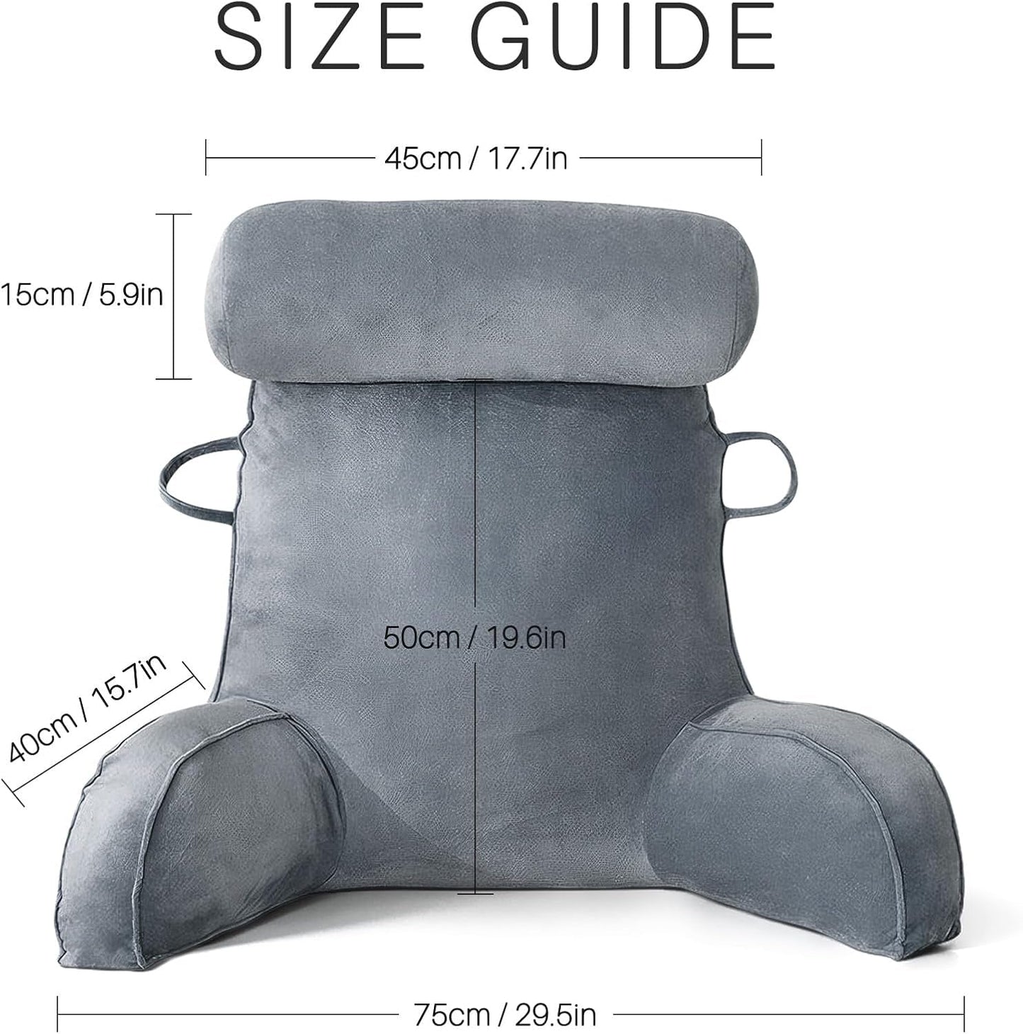 Oreiller de lecture XL pour lit et canapé avec tour de cou amovible, oreiller de dos idéal pour adultes avec mousse à mémoire de forme pour lire, travailler, jouer, regarder la télévision, se détendre (gris)