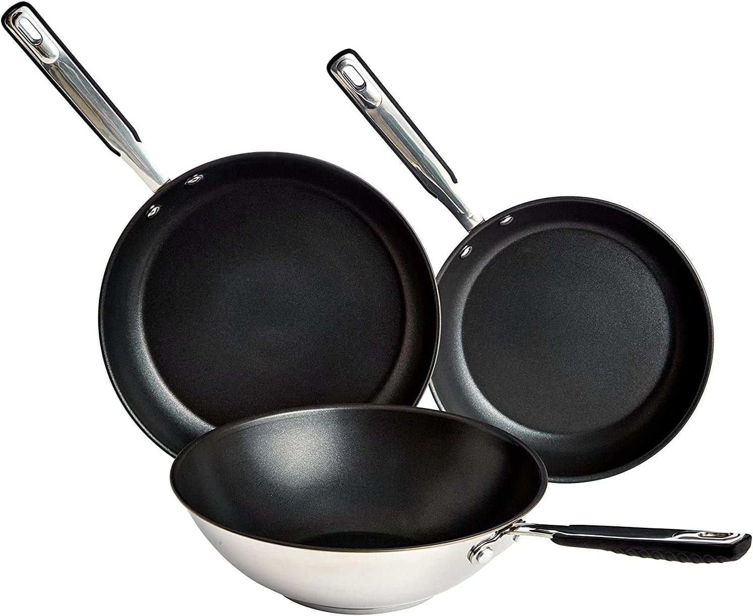 Poêle en inox avec revêtement antiadhésif - adaptée à l'induction, avec poignée confortable - Casseroles et poêles 28 cm Naty Shop Set de poêles 24/28/28 cm