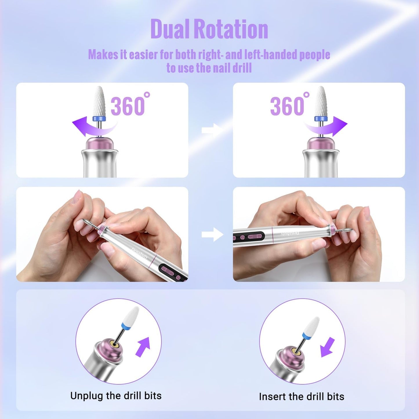 Denabuty Fraises à ongles, 13 en 1 Fraise pour gel 35000 tr/min, Perceuse à ongles électrique professionnelle, Kit de manucure et de pédicure électrique pour gel semi-permanent, Acrylique DN-2402