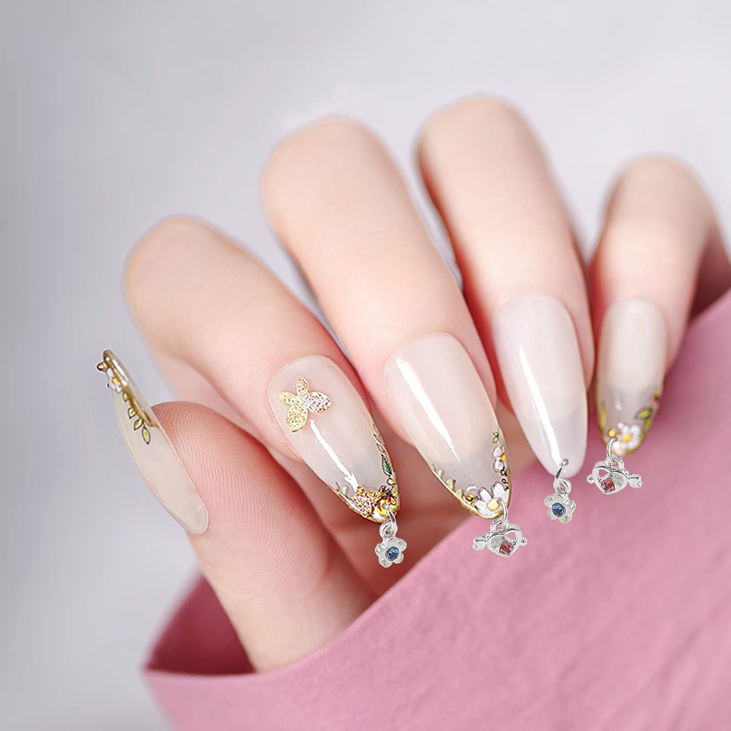 OLYCRAFT 24Pcs Nagelschmuck Ringe Dangle Nail Art Zubehör mit Nagelpiercing Tool Nagelbohrer Manueller Bohrer Aus Legierung For Tips, Acrylique, Gel et Décoration