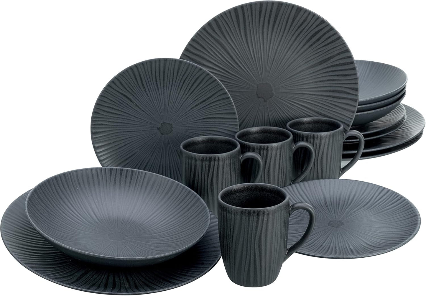 CreaTable, 20537, Vesuvio Black Series, service de table 16 pièces, service combiné en porcelaine, passe au lave-vaisselle et au micro-ondes, fabriqué au Portugal
