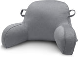 Oreiller de lecture, oreiller de repos au lit pour adultes et enfants, oreiller de dos en velours confortable avec accoudoirs, poches et poignée pour s'asseoir dans le lit, oreiller de dos pour lire, étudier et regarder la télévision