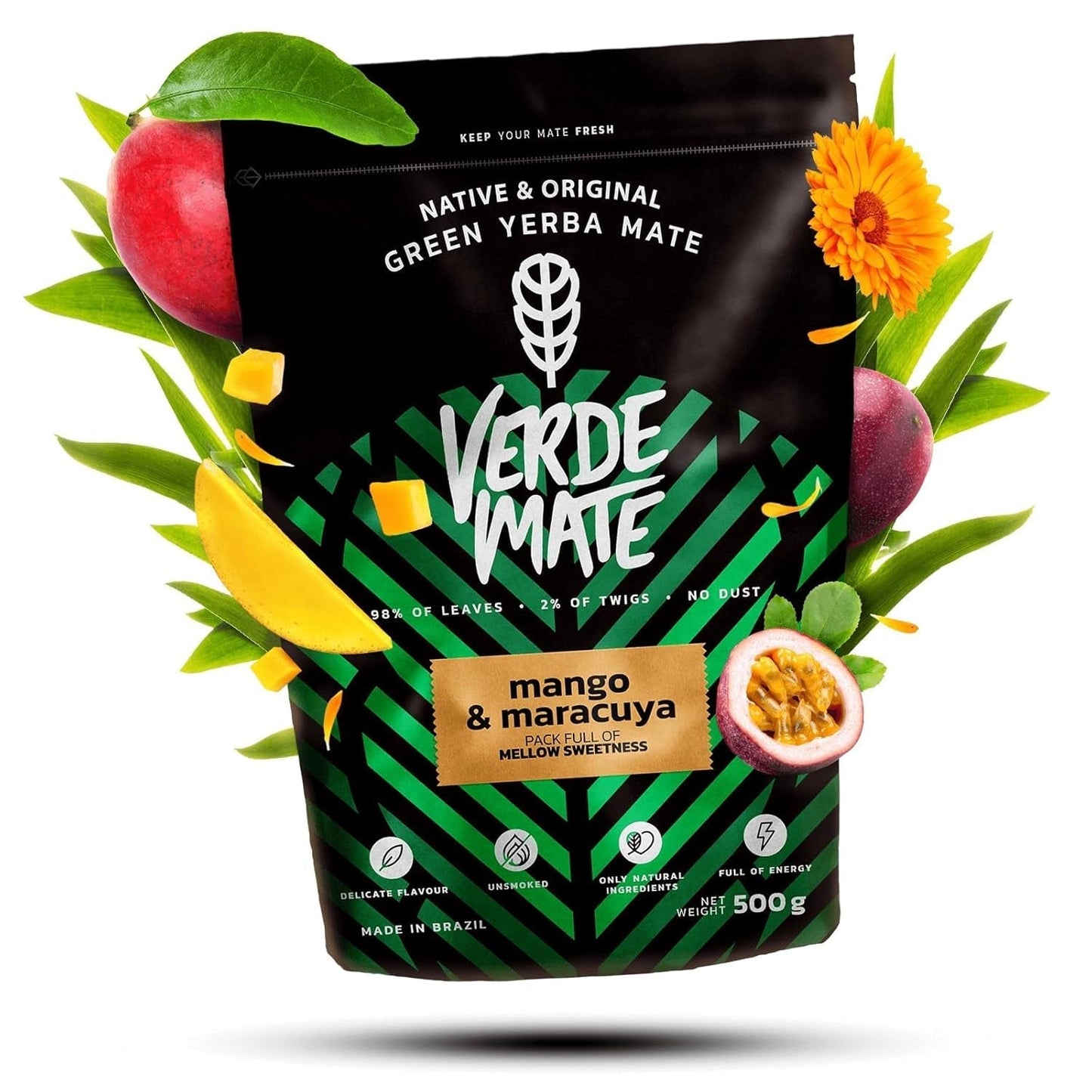 Green Mate Mangue Verte & Maracuya 0.5Kg | Thé aux fruits maté | Le goût exotique du thé Maté Le pouvoir du rafraîchissement | Stimulation naturelle | Thé Maté du Brésil | 500g