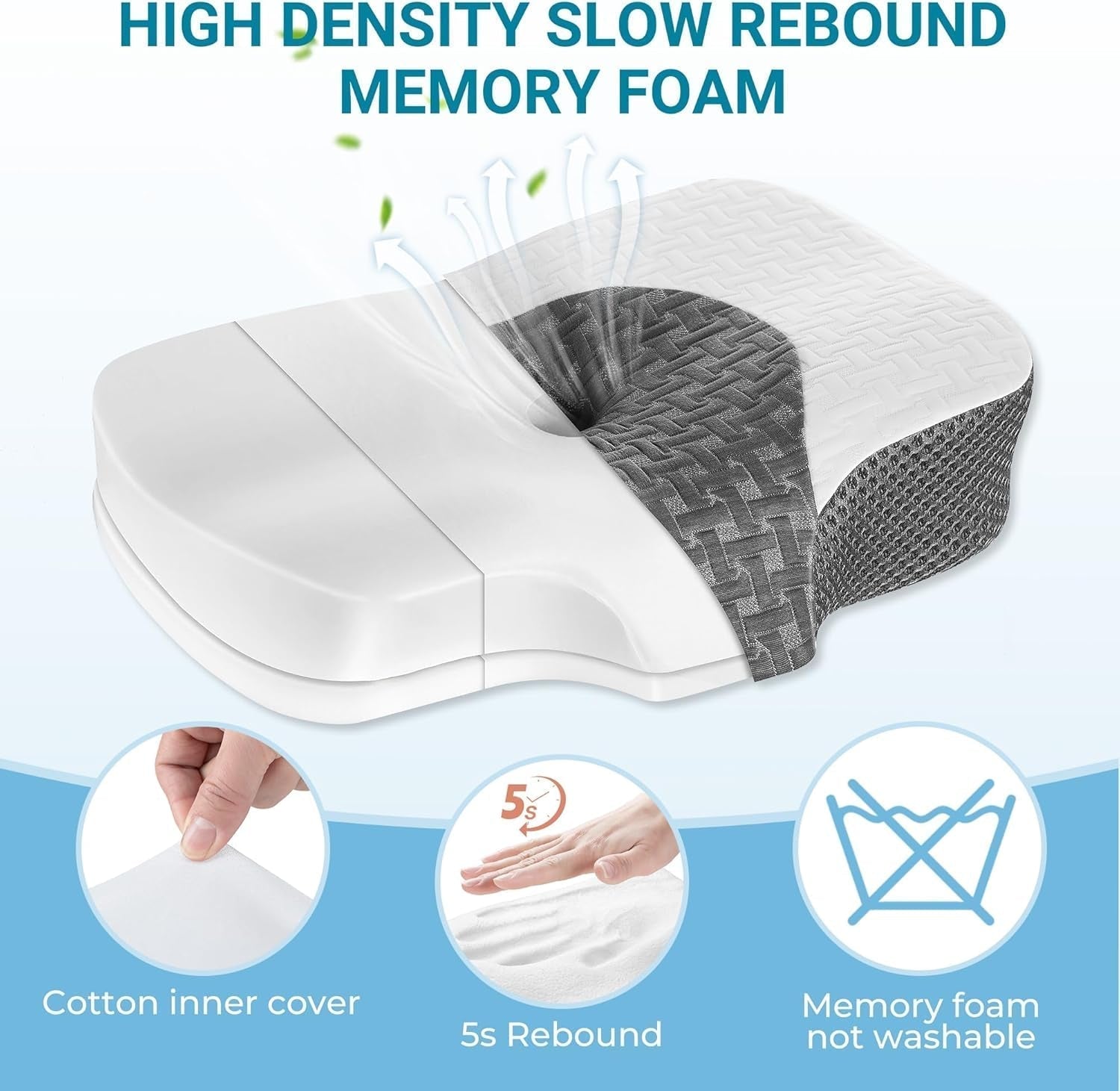 Elviros Oreiller orthopédique en mousse à mémoire de forme Oreiller pour douleurs cervicales Oreiller de couchage Oreiller cervical ergonomique Oreiller de soutien du cou Oreiller anti-ronflement pour dormeurs latéraux Dormeurs sur le ventre Oreillers orthopédiques cervicaux blancs Naty Shop