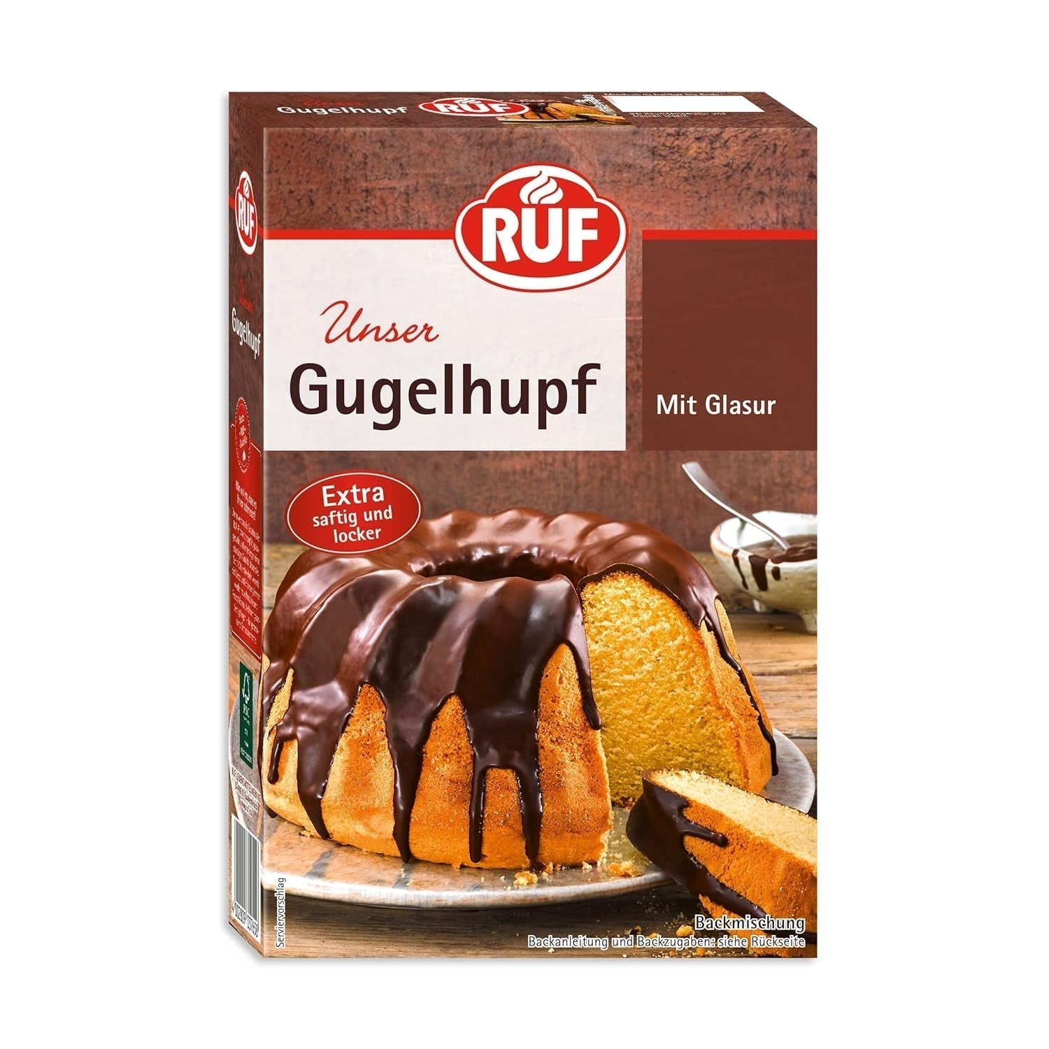 RUF Biskuit Teig, Backmischung Für Einen Saftigen Biskuitteig, Gelingsicher Und Schnell Zuberitet, Zur Herstellung Von Biskuitrollen, Biskuitkuchen or tortenboden, 1 X 250G Naty Shop 550 G (1Er Pack) Gugelhupf