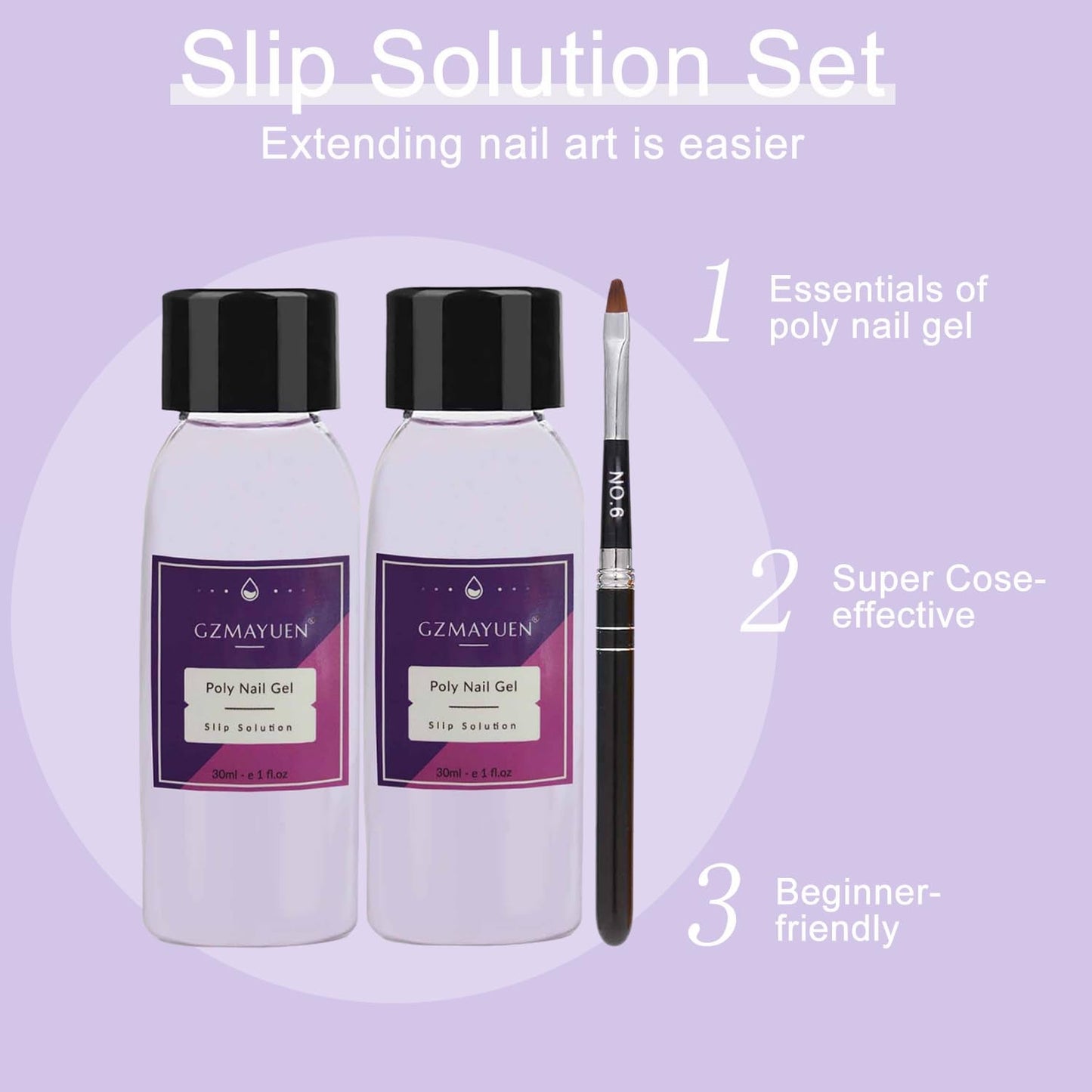 GZMAYUEN Poly Nail Gliding Solution 30 ml * 2 Gel d'extension d'ongle liquide Poly Extension Gel - Solution de glisse facile à faire soi-même avec brosse