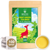 WEETEE Sachets de thé vert, 100 sachets de thé vert, thé vert pur, super antioxydant | Sachets refermables | Préparation chaude ou froide