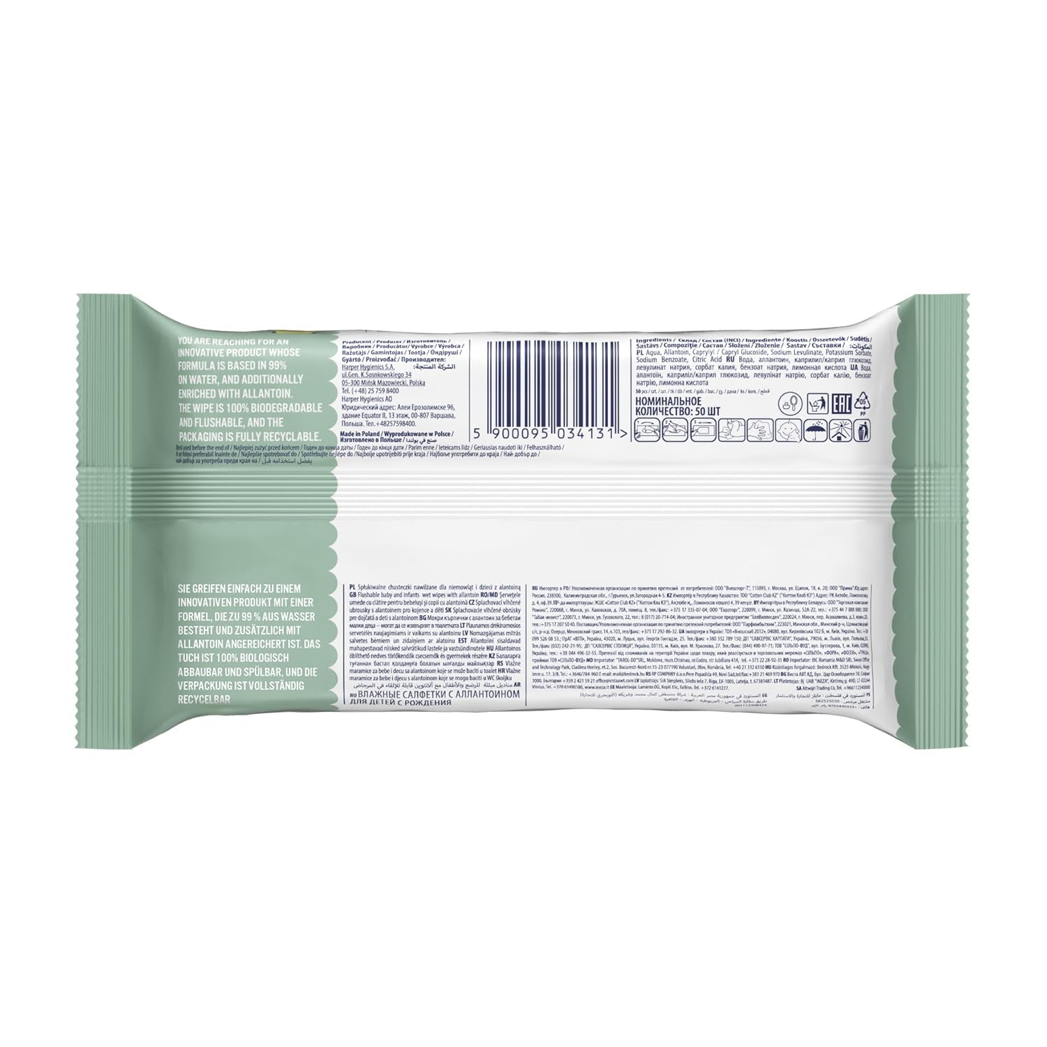 Lingettes humides Cleanic Baby Eco Pure Water – (1 x 50 pcs.) Lingettes humides pour enfants et nourrissons – sans parfum, jetables dans les toilettes, peaux sensibles – 50 pcs.