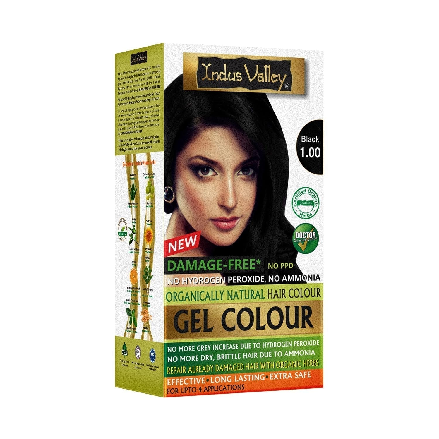 Coloration capillaire en gel naturel sans dommages Indus Valley | Sans ammoniaque, végétalien et sans cruauté | Jusqu'à 100 % de couverture des gris, résultats longue durée | Châtain clair 5.0 (20 grammes + 200 ml) Teinture capillaire Naty Shop Noir