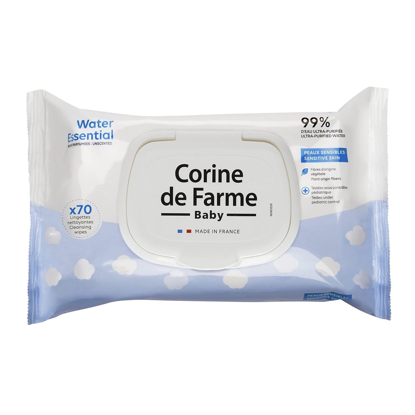 - Lingettes bébé Change Water Essential x70 - Produit de toilette en fibres végétales - Eau ultrapurifiée à 99% - Hygiène dès la naissance - Couvercle refermable