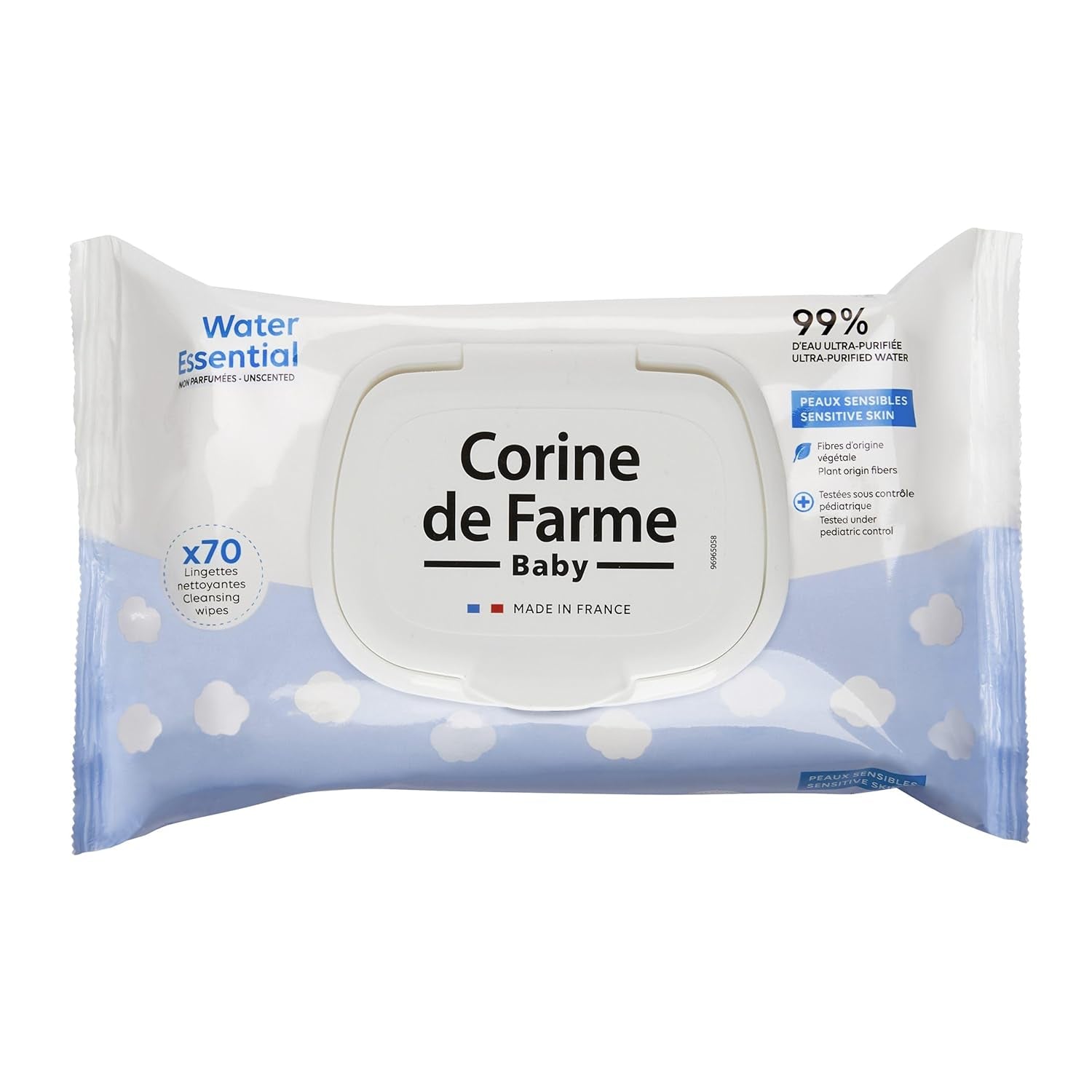 - Lingettes bébé Change Water Essential x70 - Produit de toilette en fibres végétales - Eau ultrapurifiée à 99% - Hygiène dès la naissance - Couvercle refermable