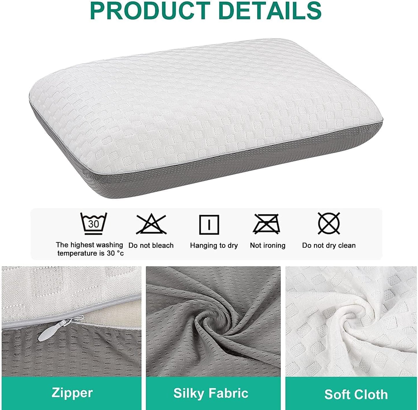 Fityou Oreiller en mousse à mémoire de forme Oreiller de soutien du cou Oreiller de couchage ergonomique Oreiller rafraîchissant Conception double face Housse de coussin lavable (67,5 x 40 x 13 cm) Oreillers orthopédiques cervicaux Naty Shop
