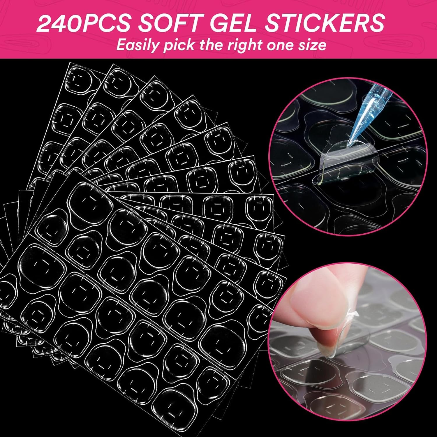 Alyvisun Lot de 500 faux ongles en acrylique à couverture complète avec 240 autocollants pour ongles, 10 tailles de pointes d'ongles en gel transparent, pointes d'ongles en gel souple, pointes d'ongles ballerine