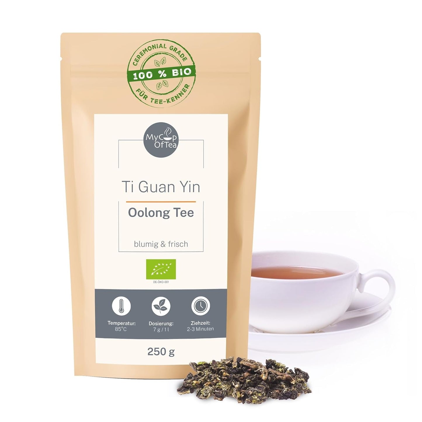 Thé Oolong Bio Ti Guan Yin 100 g - Thé Oolong biologique de haute qualité de Chine - Wu Long (qualité cérémonielle) - Pour les amateurs et connaisseurs de thé - Mycupoftea