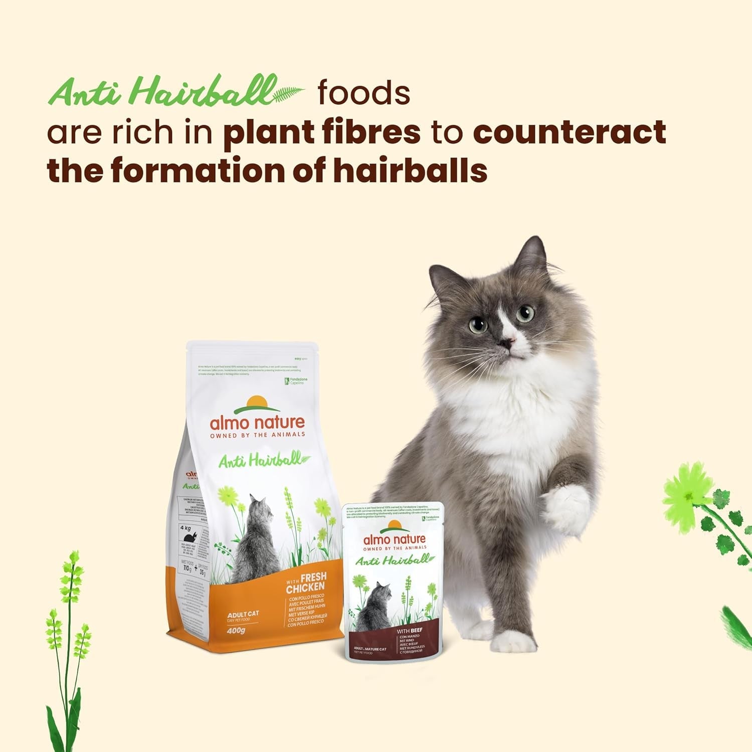 Almo Nature Functional - Anti-boules de poils - Nourriture humide pour chat adulte et mature - chez les chiots - Combat la formation de boules de poils - 70 g (paquet de 30)